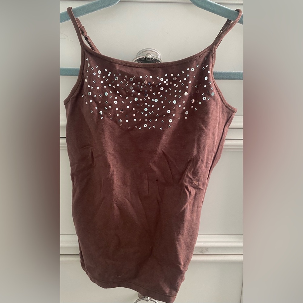 Limited Too NWT Sz 10 Brown Adjustable Spaghetti Strap Tank Top w Silver Sequins